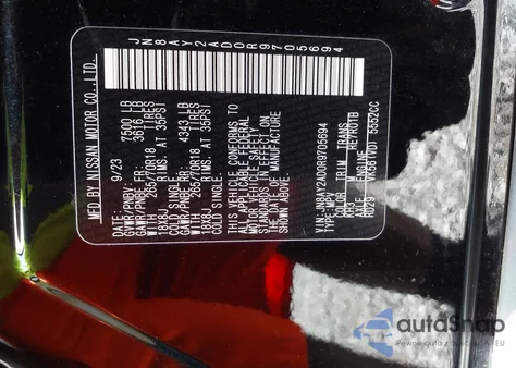 2024 Nissan Armada Sv 4Wd из США, поврежденный, VIN JN8AY2AD0R9705694